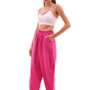 بنطلون كتان واسع بخصر مطاطي